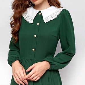 trim collar embroidery mesh hem dress